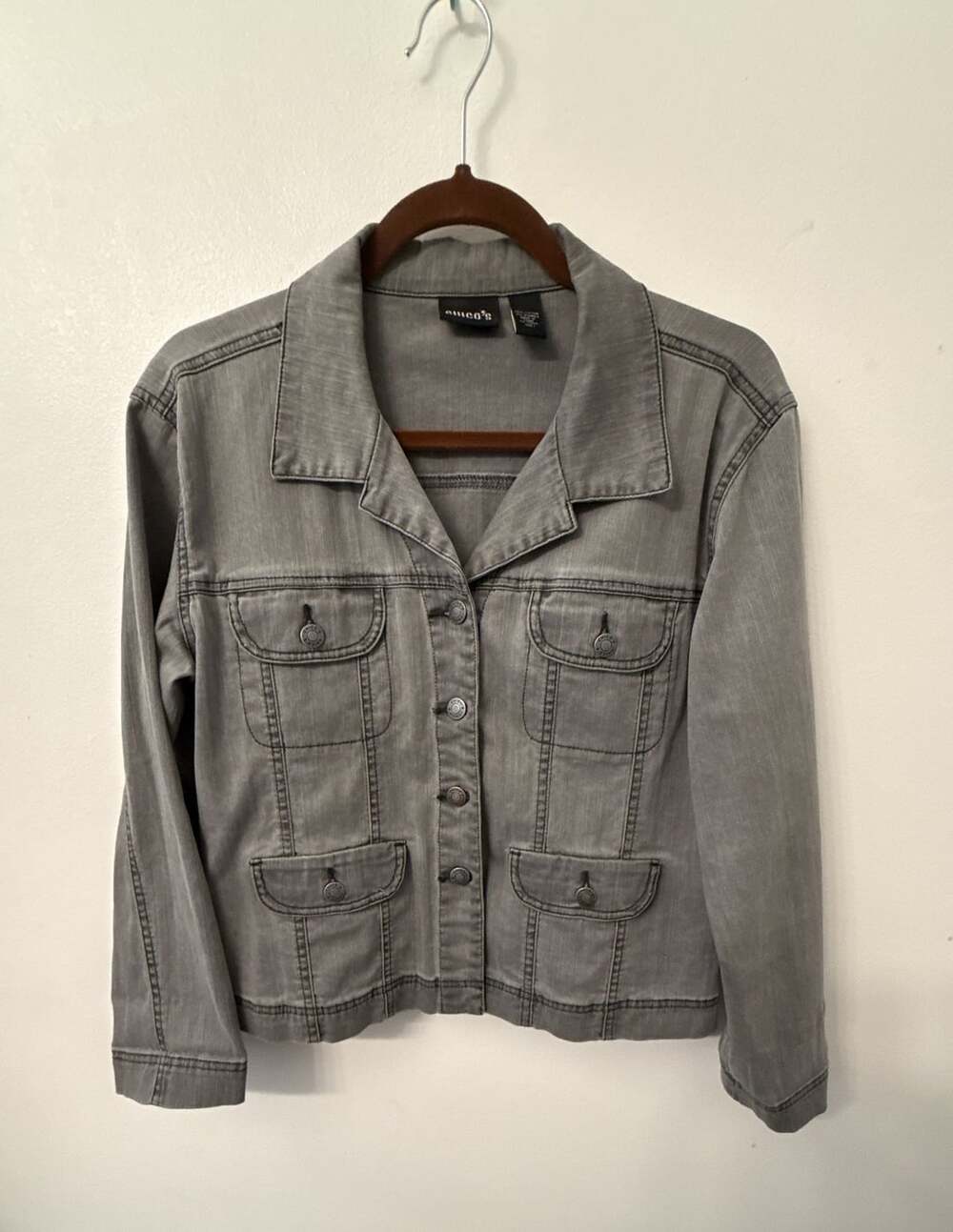 Chico's Gray Denim Jacket 4-Pocket Size 1 M